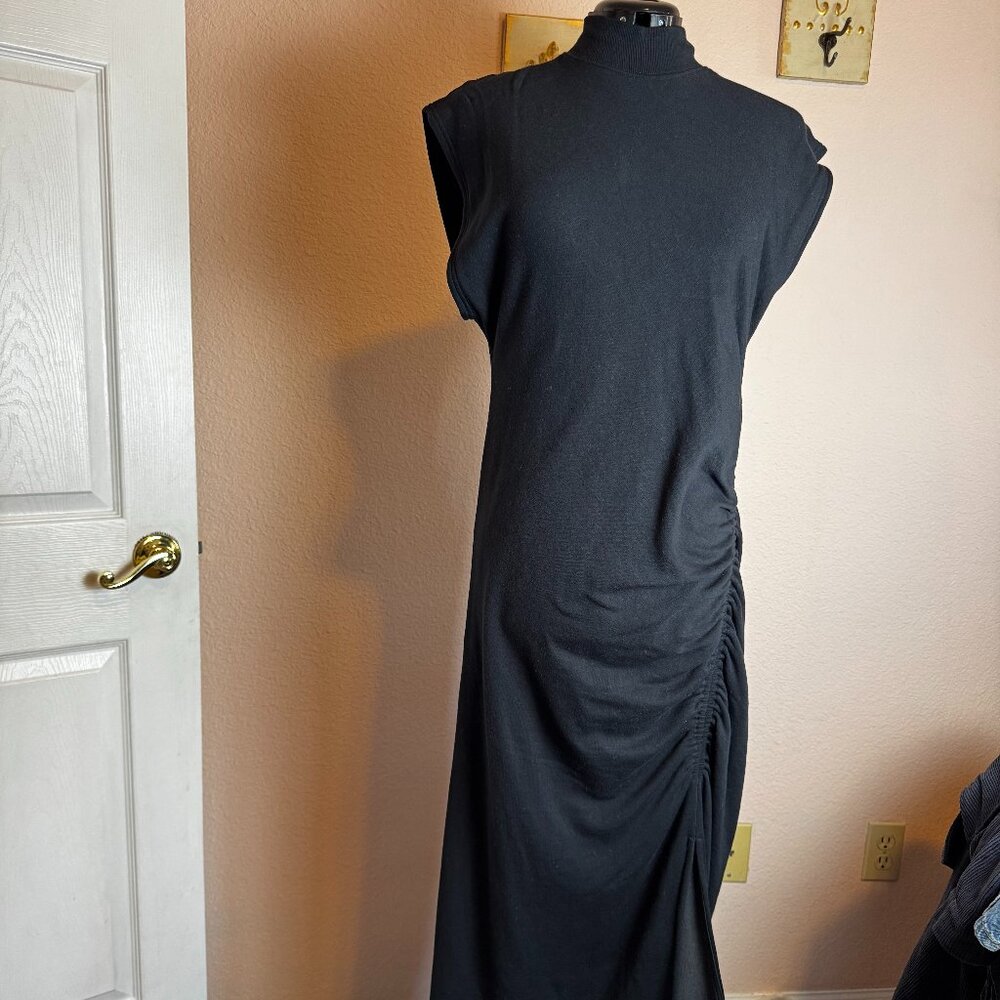 Anthropologie Daily Practice Mock Neck Ruched Sweatshirt Dress Large Black